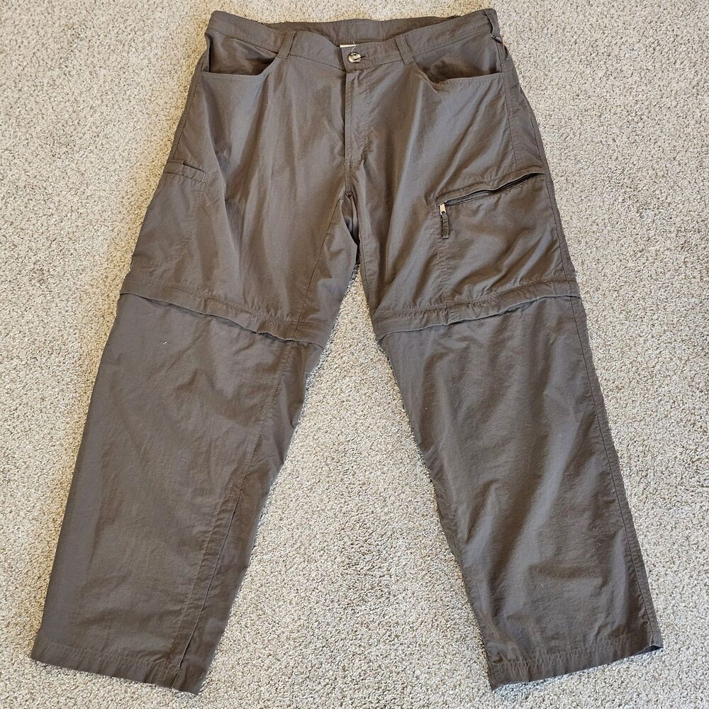 ExOfficio Insect Shield Mens 36x30 Convertible Hiking Cargo Pants Brown Nylon